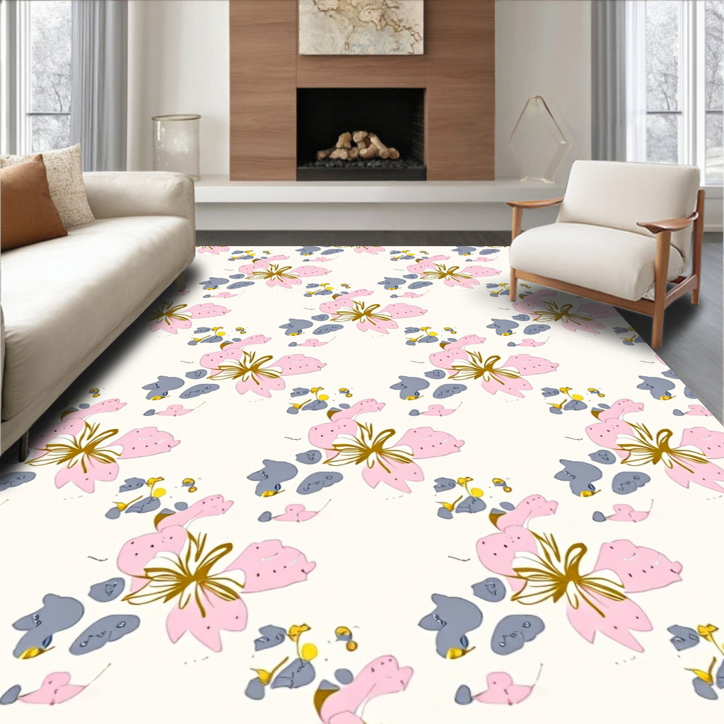 Pink Blossom And Grey Pebble Cluster Rug