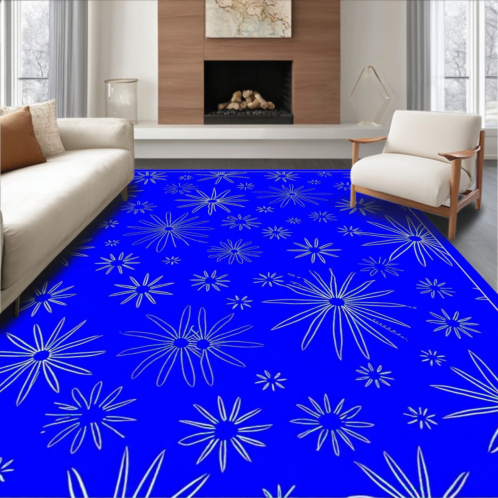 Vibrant Blue Starburst Bursting Rug