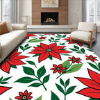 Vibrant Red Green Floral Bloom Rug