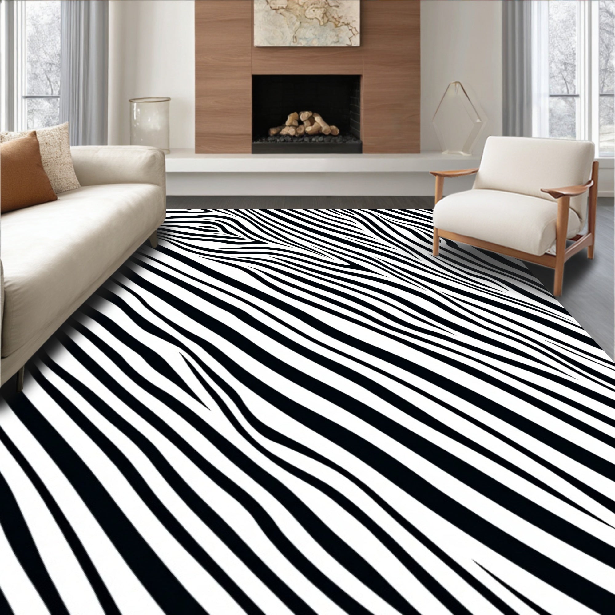 Bold Black and White Zebra Stripes Rug
