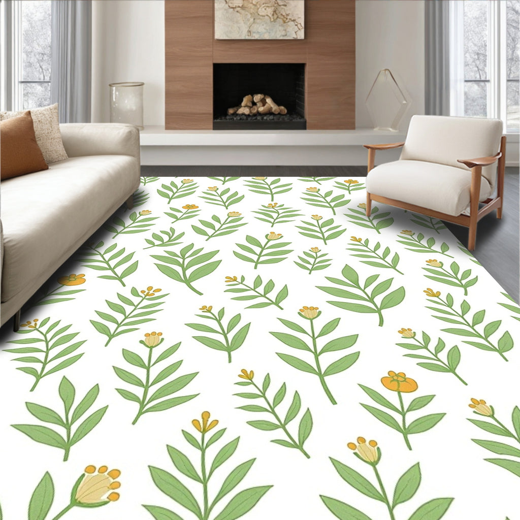 Green Leafy Branch with Orange Blossom Rug
