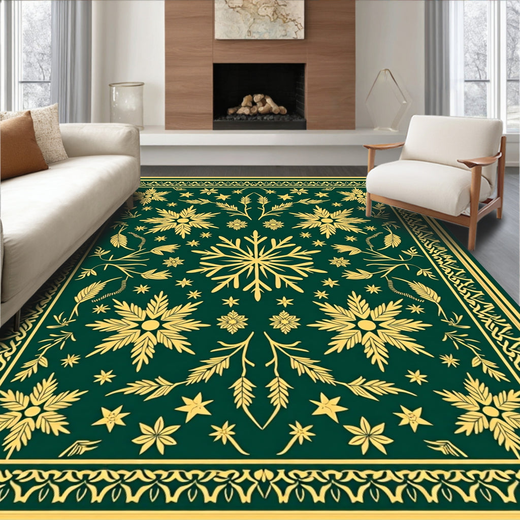 Emerald Golden Floral Snowflake Medallion Rug