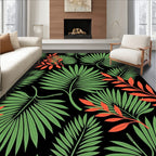 Green Red Tropical Leafy Botanicals Rug
