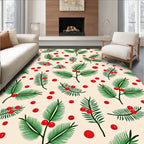 Festive Green Pine Berry Sprigs Rug