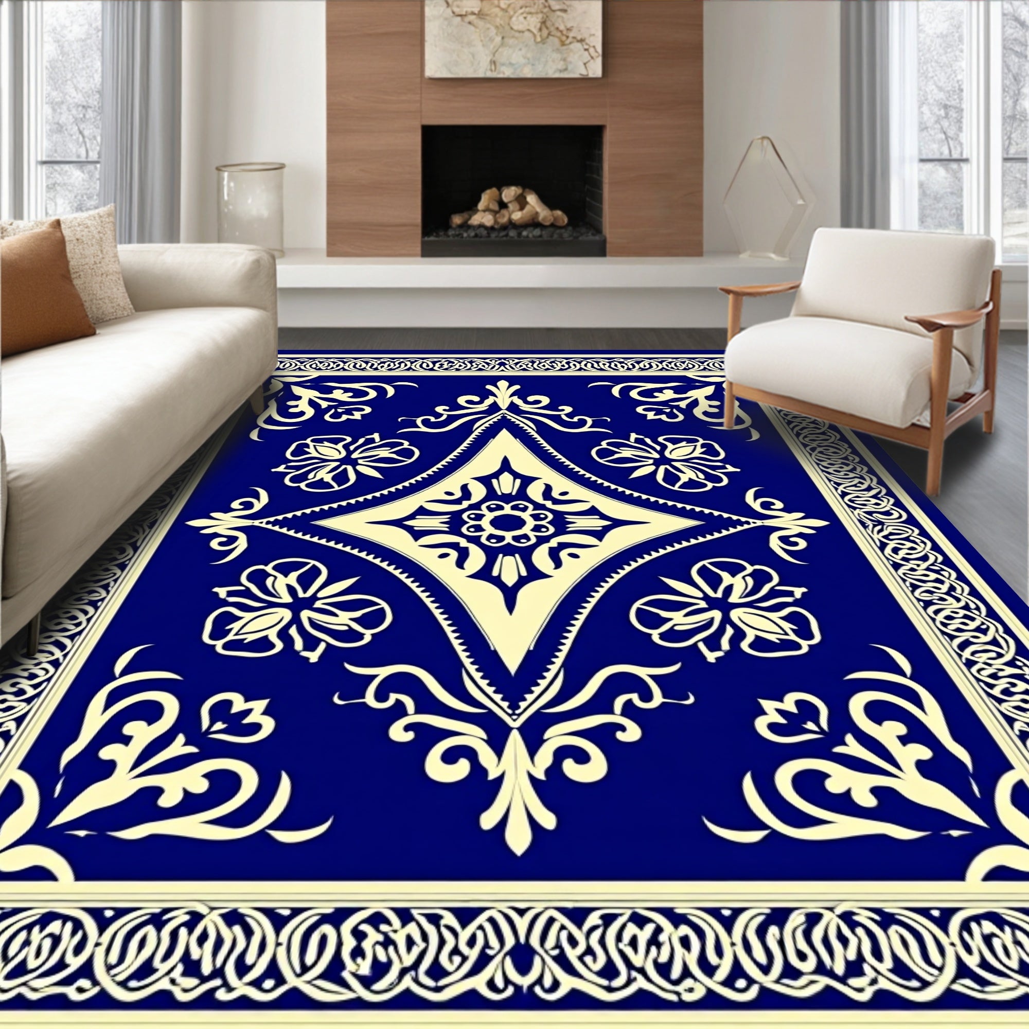 Regal navy ornate floral medallion Rug