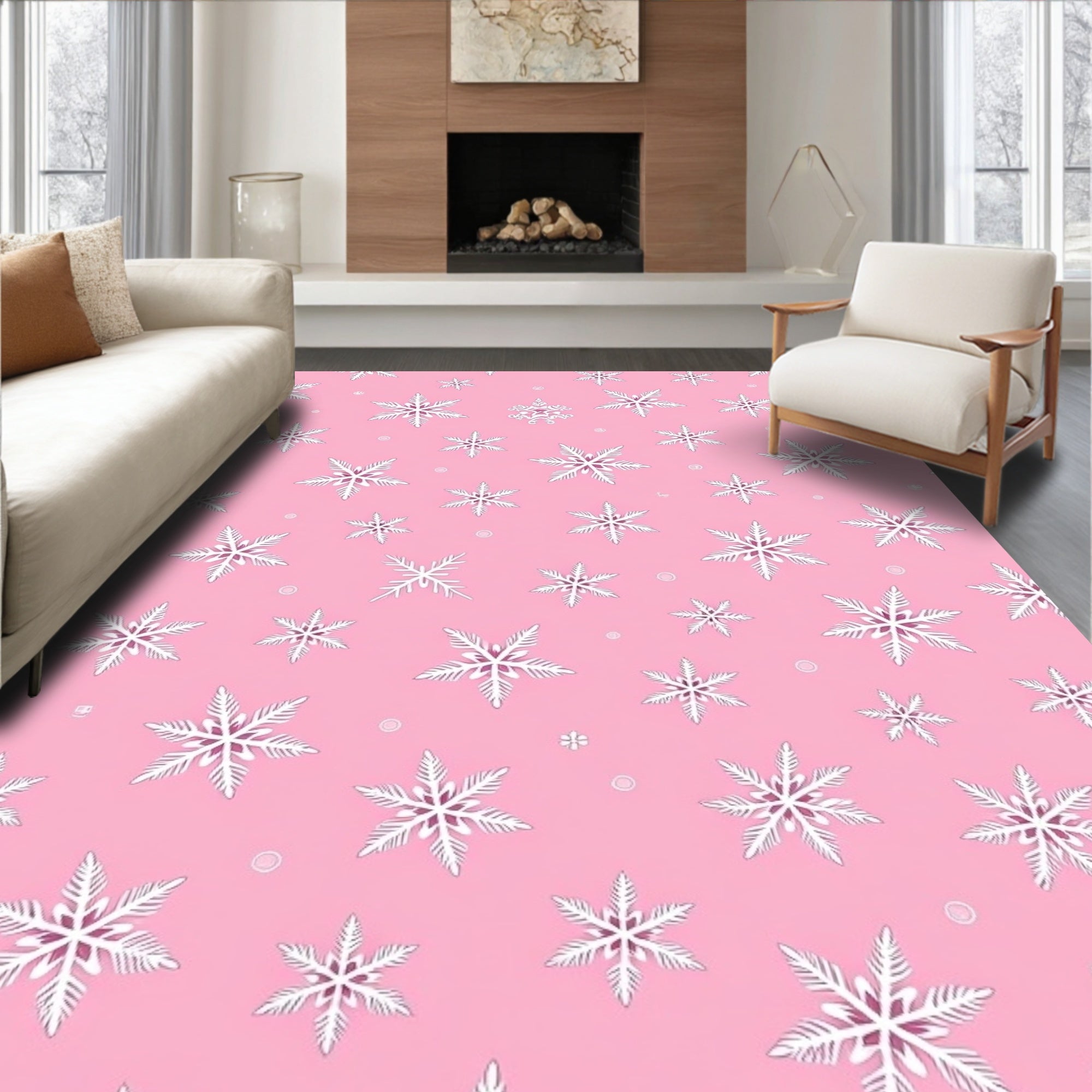 Pink Snowflake Winter Wonder Background Rug