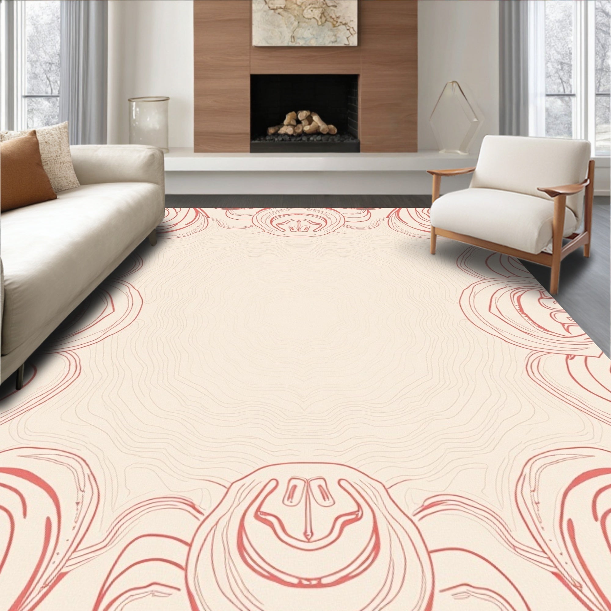 Salmon Swirl Frame Cream Rug