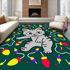 Cute Gray Cat with Festive Light Garland Rug