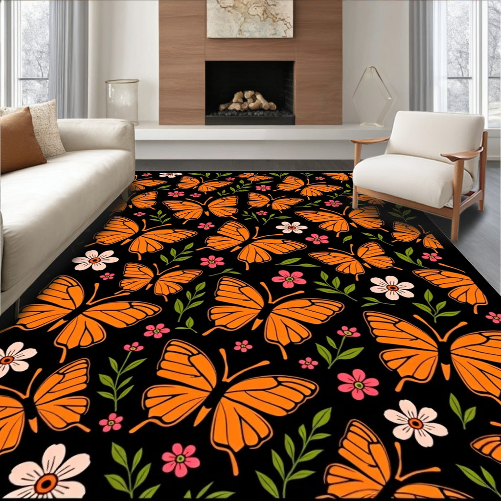 Orange Butterfly Garden Floral Accents Rug