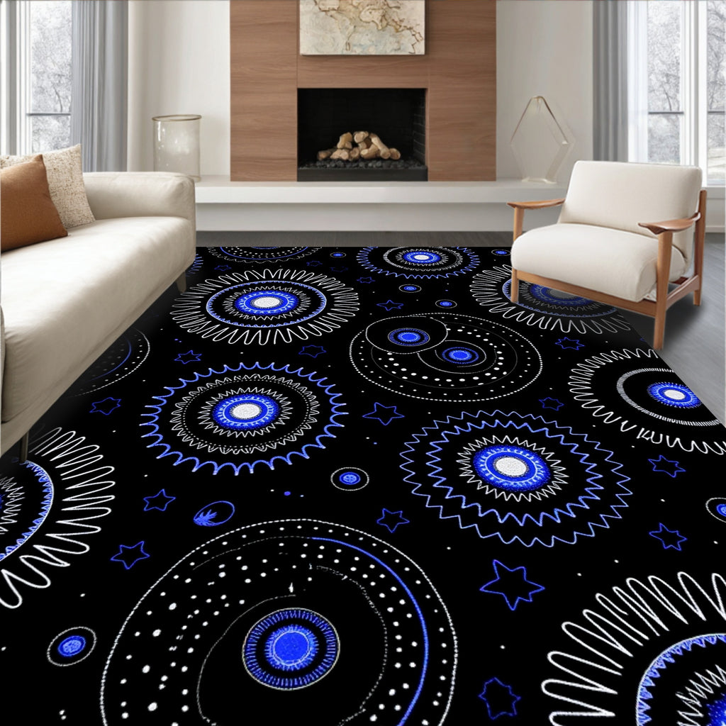 Starry Blue Sunburst Mandala Rug