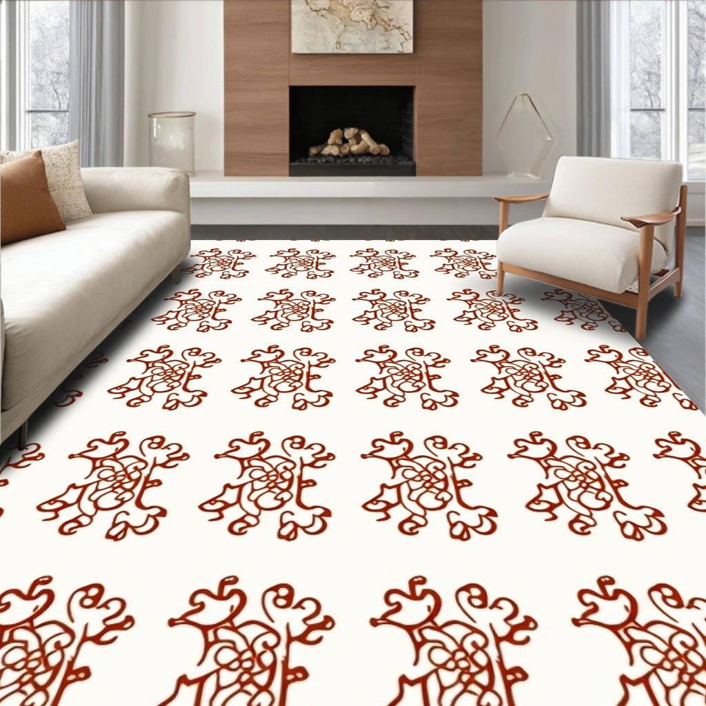 Crimson Curlicue Scroll Repeat Rug