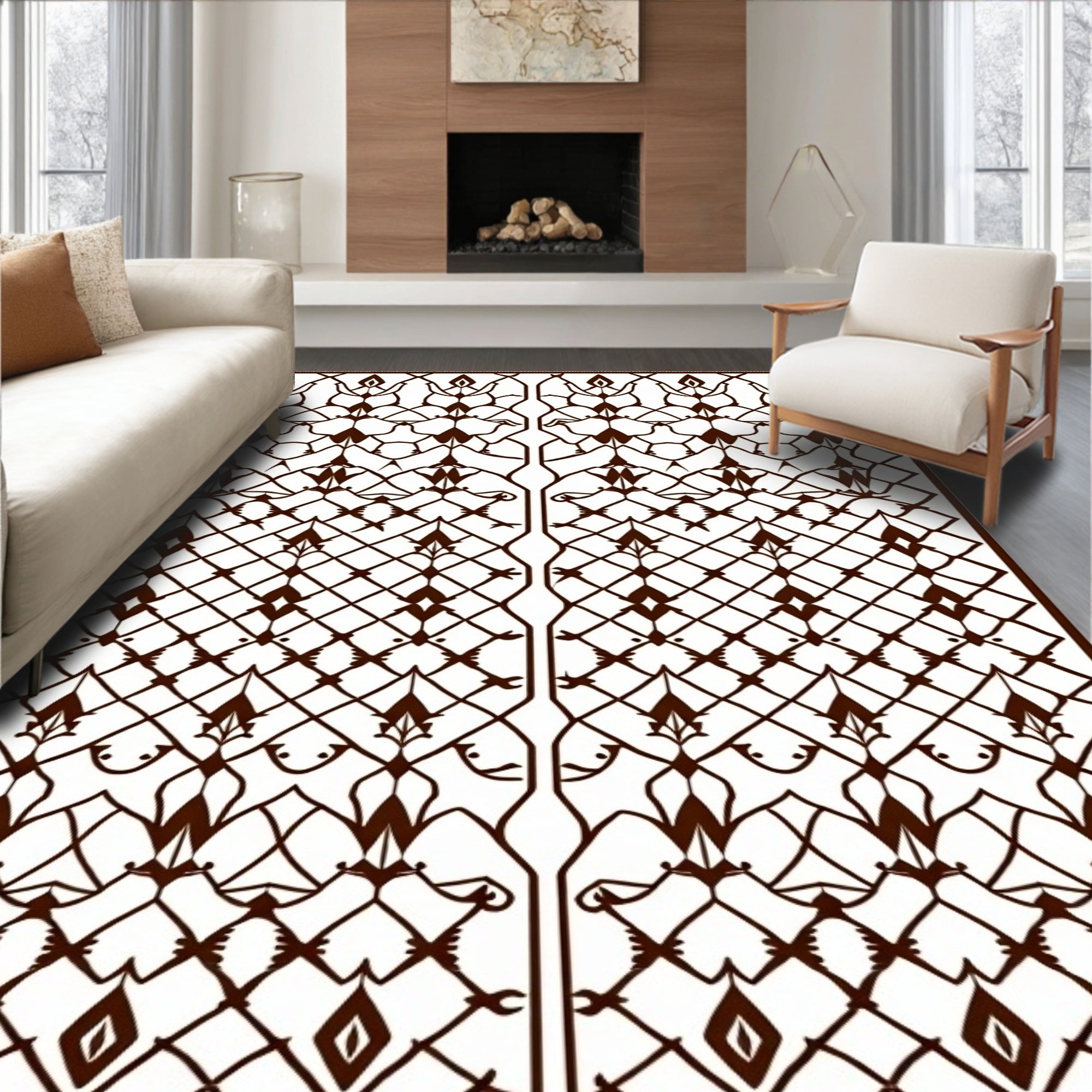 Dark Brown Ornate Filigree Diamond Rug
