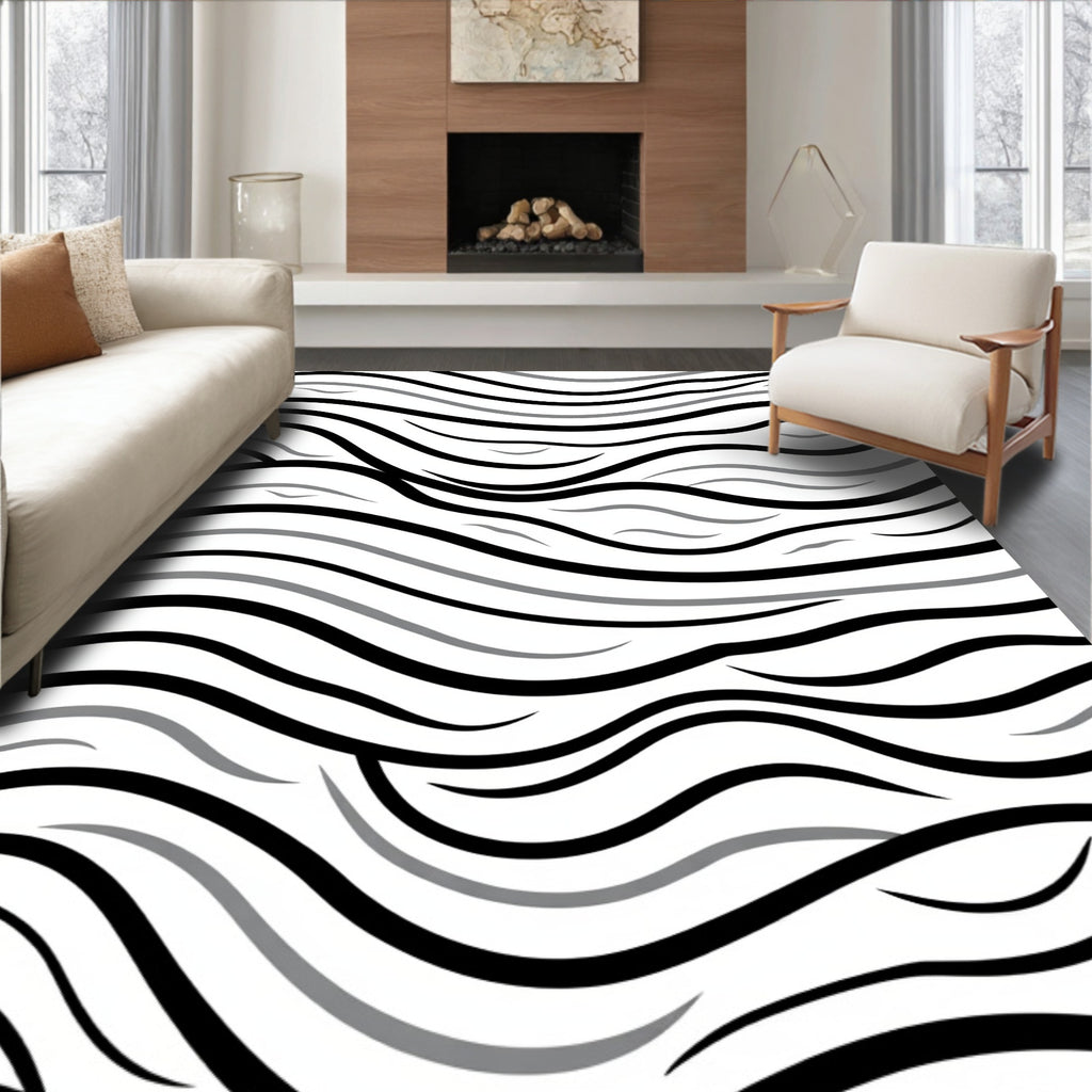 Monochrome Abstract Wave Harmony Rug
