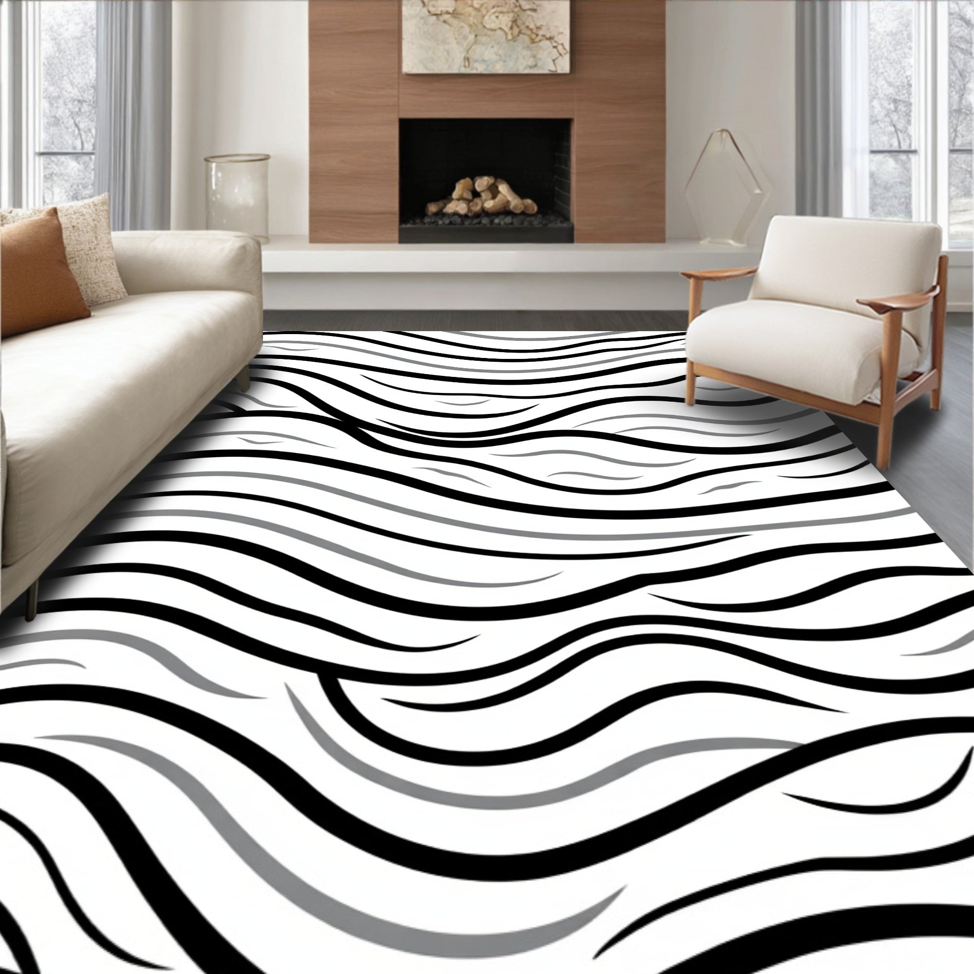 Monochrome Abstract Wave Harmony Rug