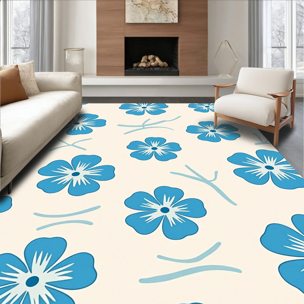 Bright Blue Floral Vine Accents Rug