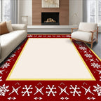 Crimson White Winter Snow Border Rug