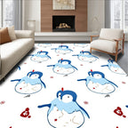 Cute Blue Penguin Winter Snowflakes Rug