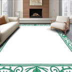 Emerald Green Floral Scroll Border Rug
