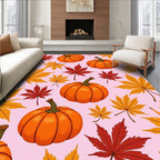 Autumn Pumpkins Scattered Maple Leaves Rug