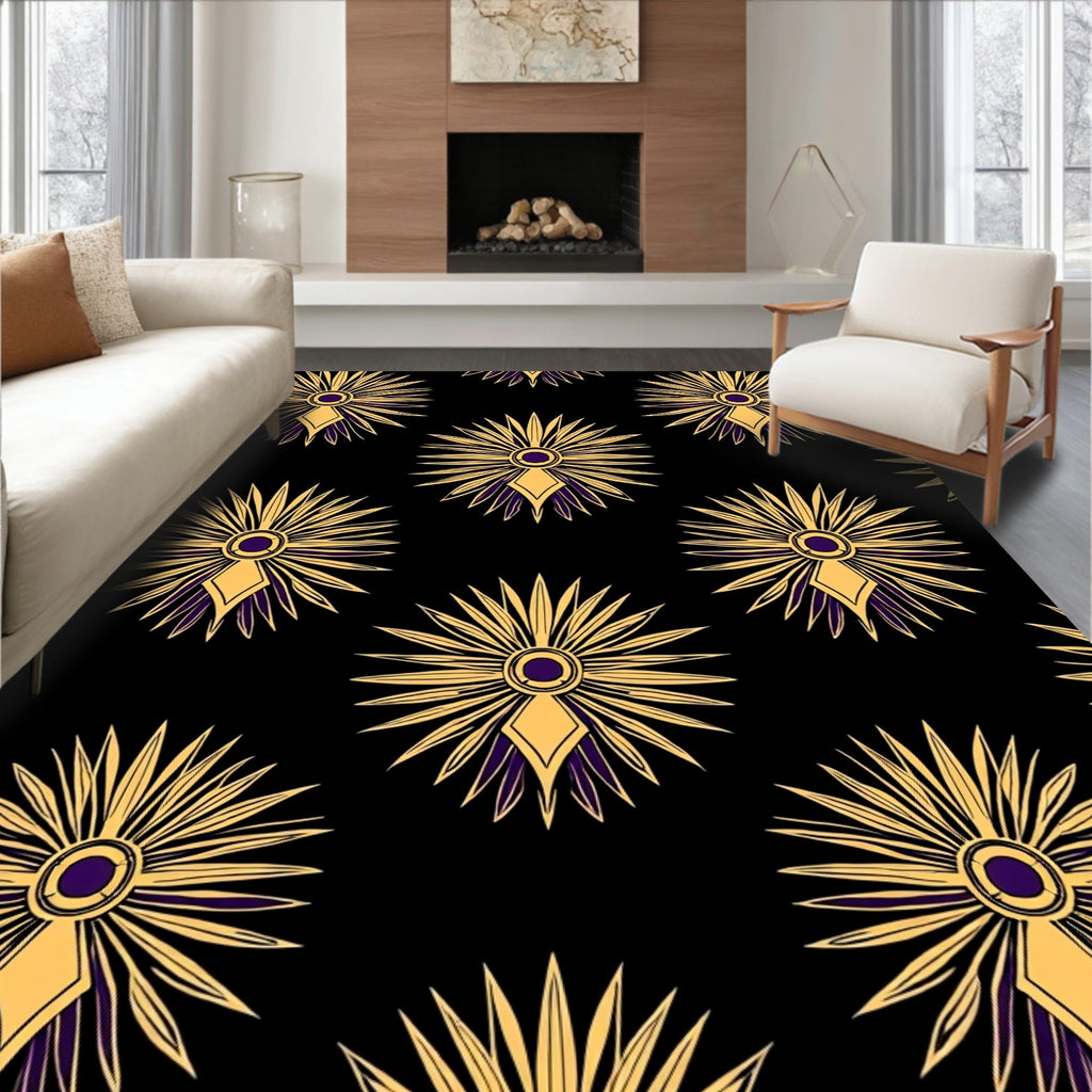 Golden Sunburst Art Deco Medallion Rug