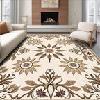 Beige and Burgundy Floral Medallion Rug