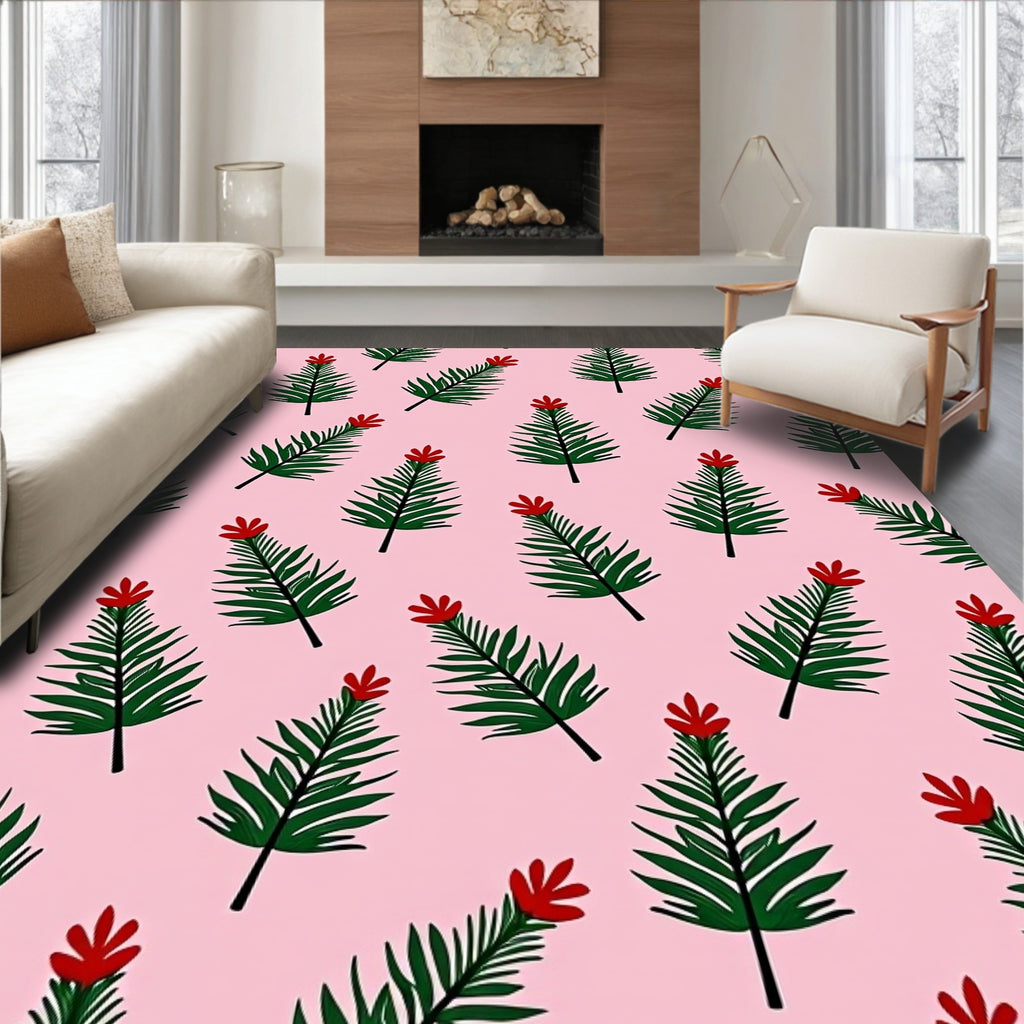 Pink Palm Frond Floral Arrangement Rug