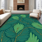 Vibrant Green Tropical Leaf Fern Rug