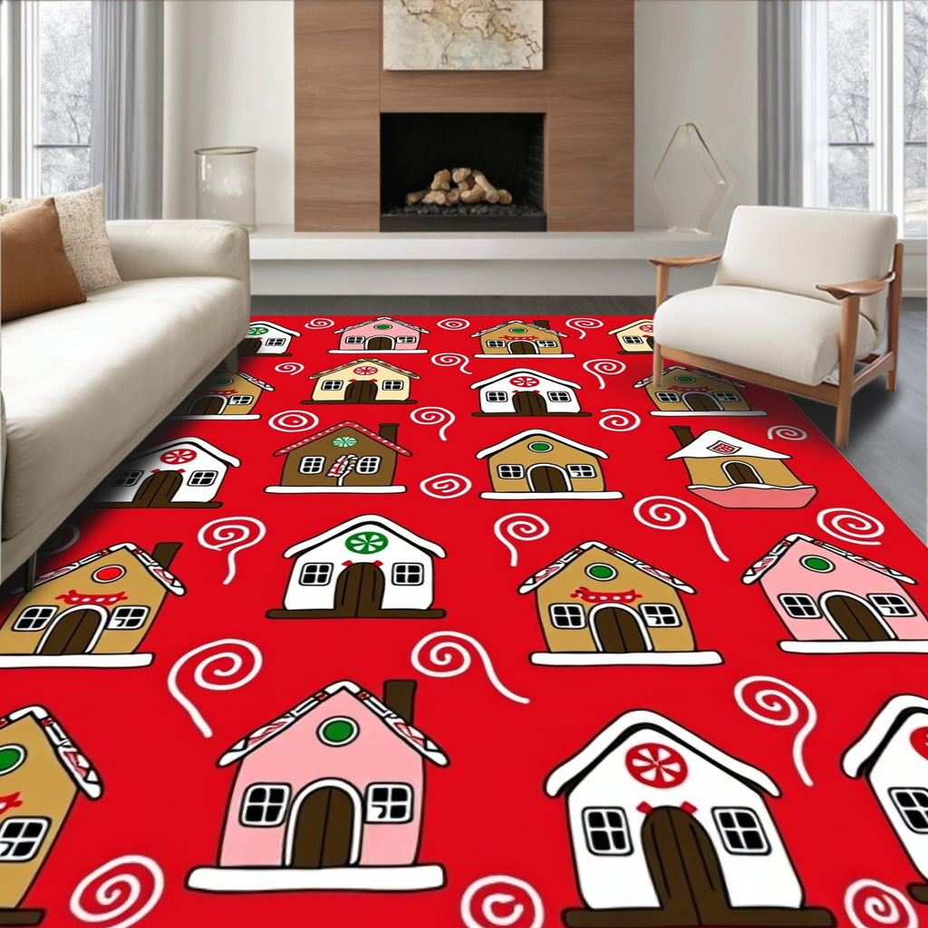 Festive Gingerbread House Swirls Rug