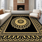 Black Gold Intricate Medallion Square Rug