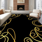 Luminous Golden Swirls Black Background Rug