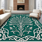 Emerald Green White Foliage Frame Rug