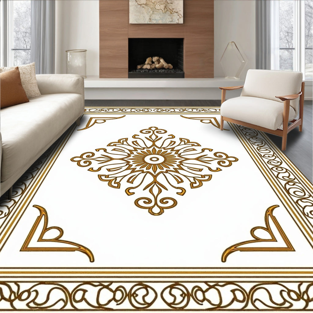 Golden Rococo Medallion Garden Frame Rug