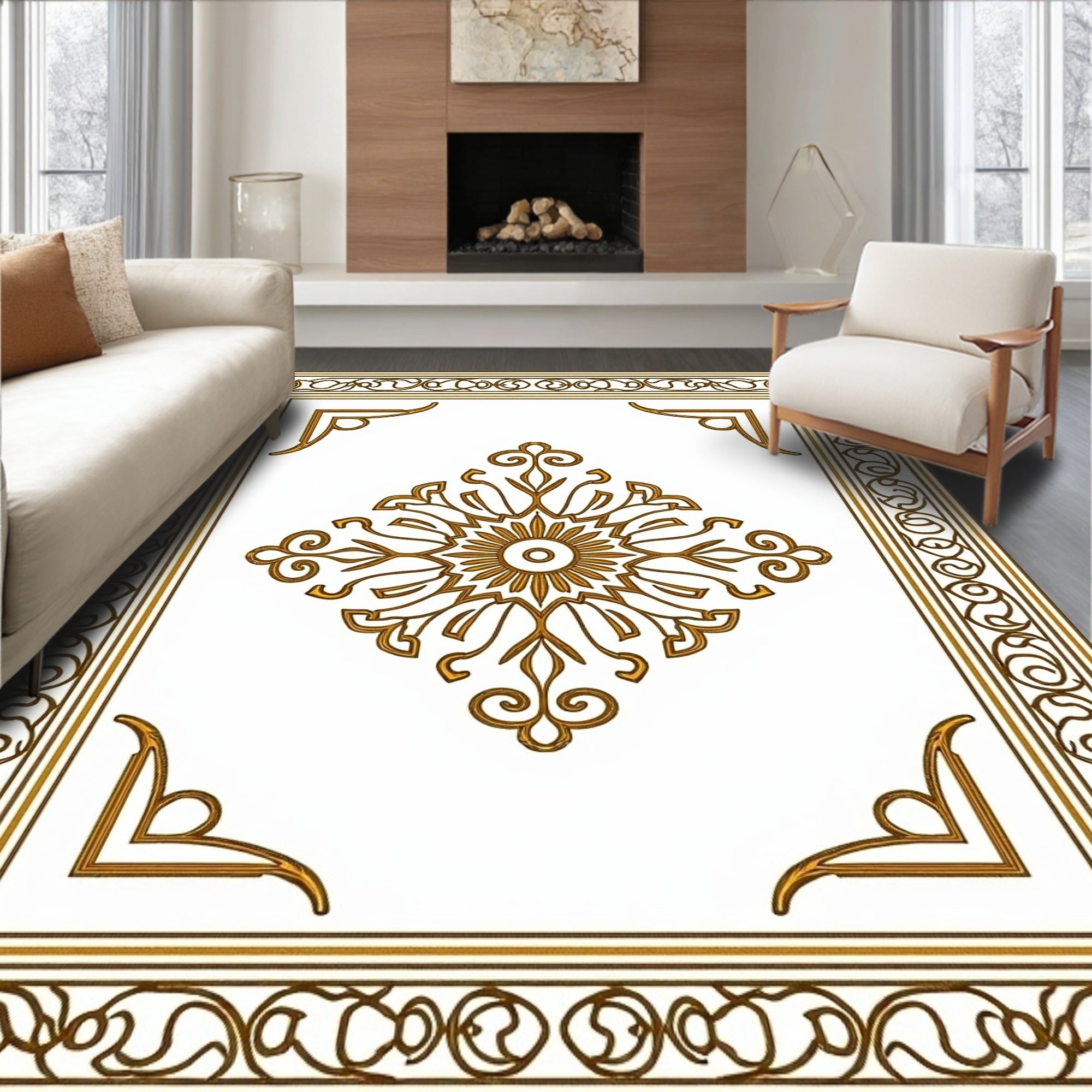 Golden Rococo Medallion Garden Frame Rug