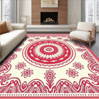 Crimson Blossom Mandala Border Tapestry Rug