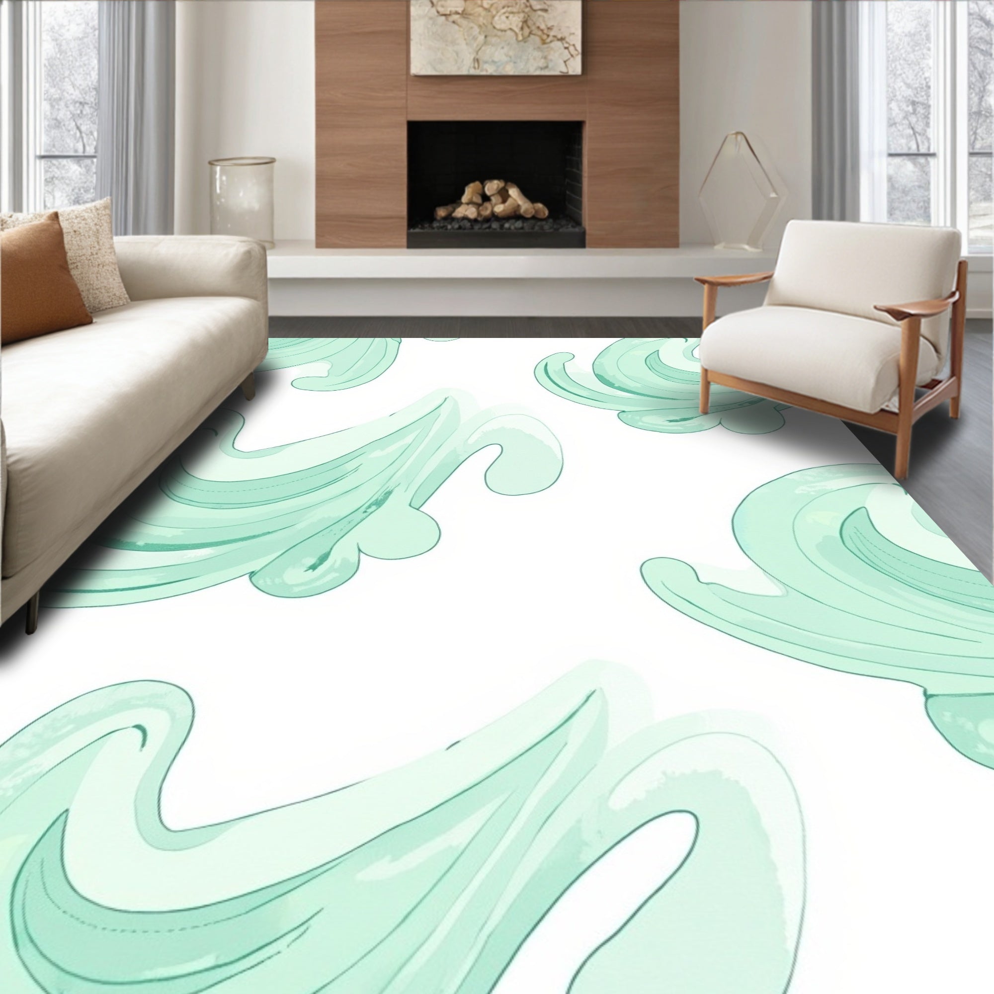 Soft Mint Wave Swirl Rug