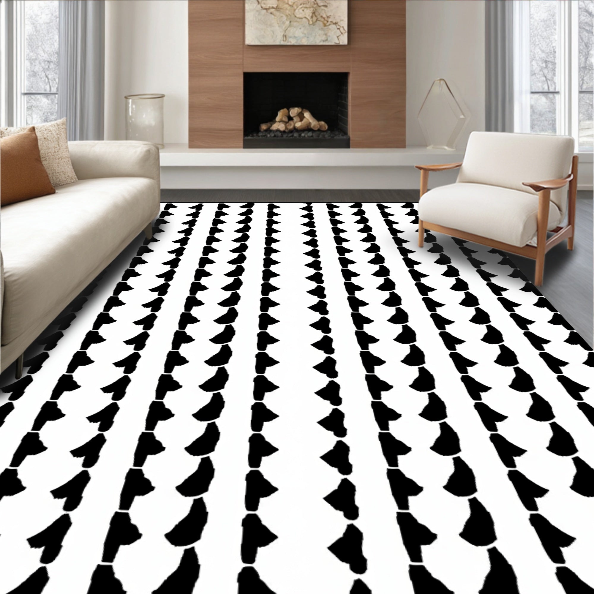 Black White Tall Columnal Shapes Rug