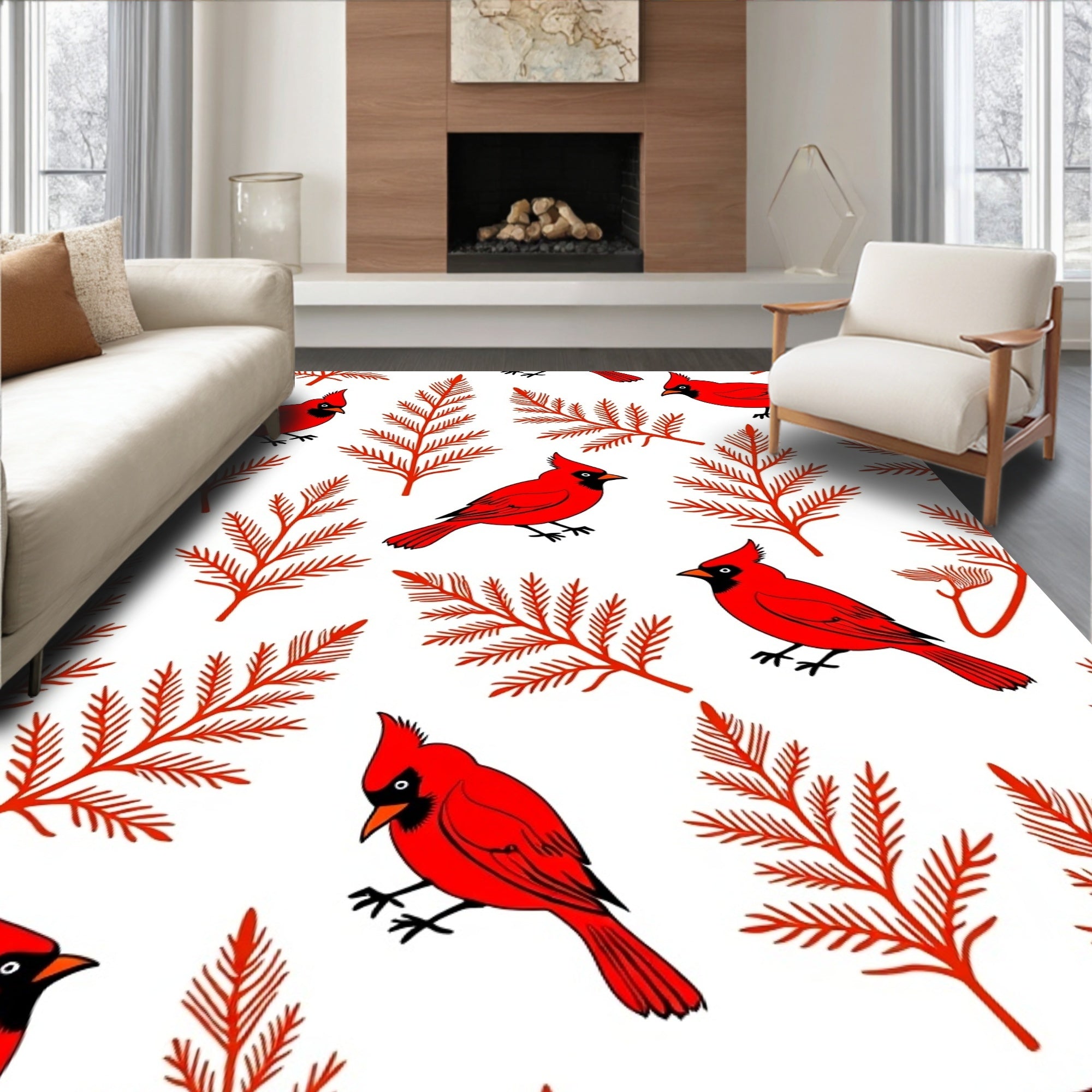 Red Cardinal Branch Repeat Rug