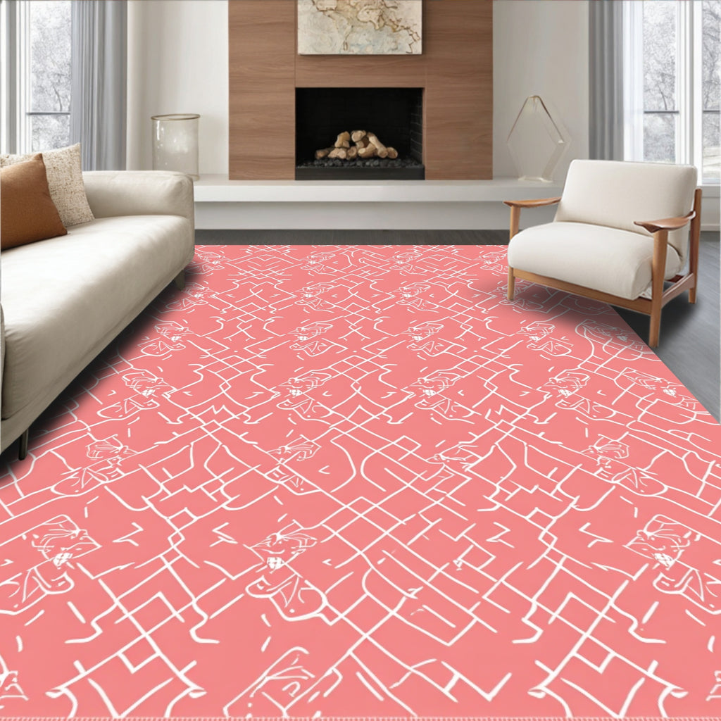 Coral White Line Art Repeating Figures Rug