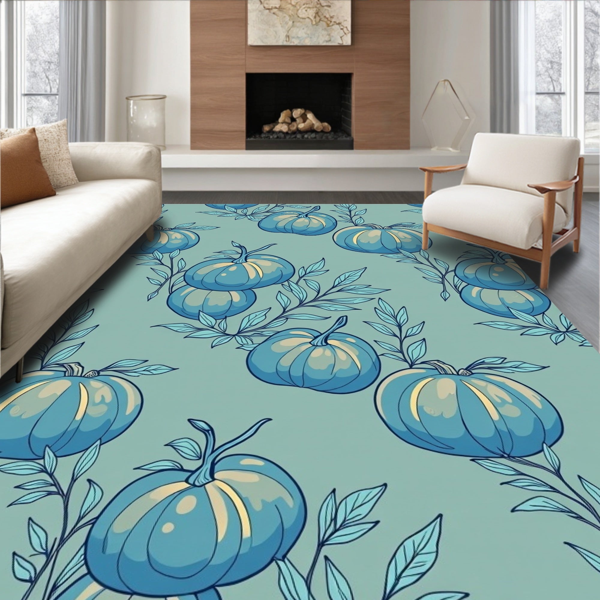 Serene Blue Pumpkin Vine Repeat Rug