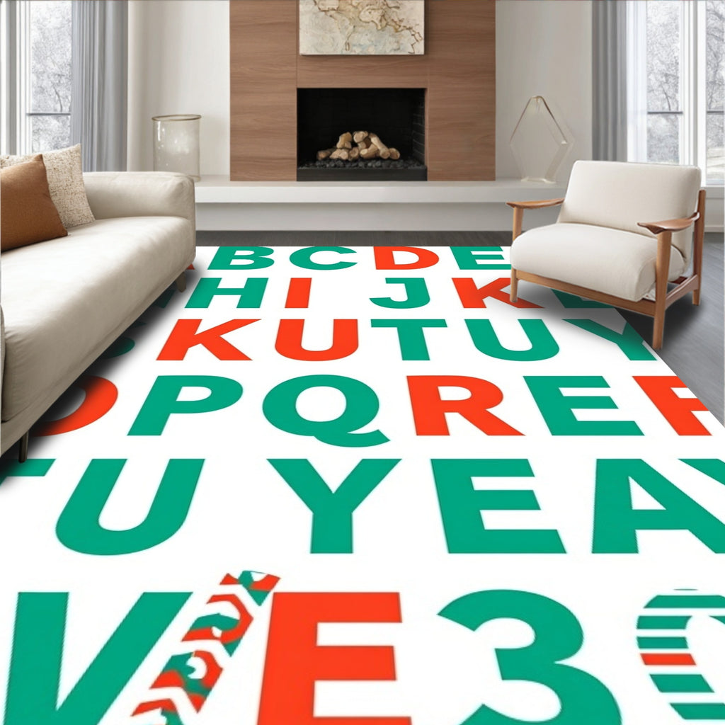 Bold Alphabet Red And Teal Rug