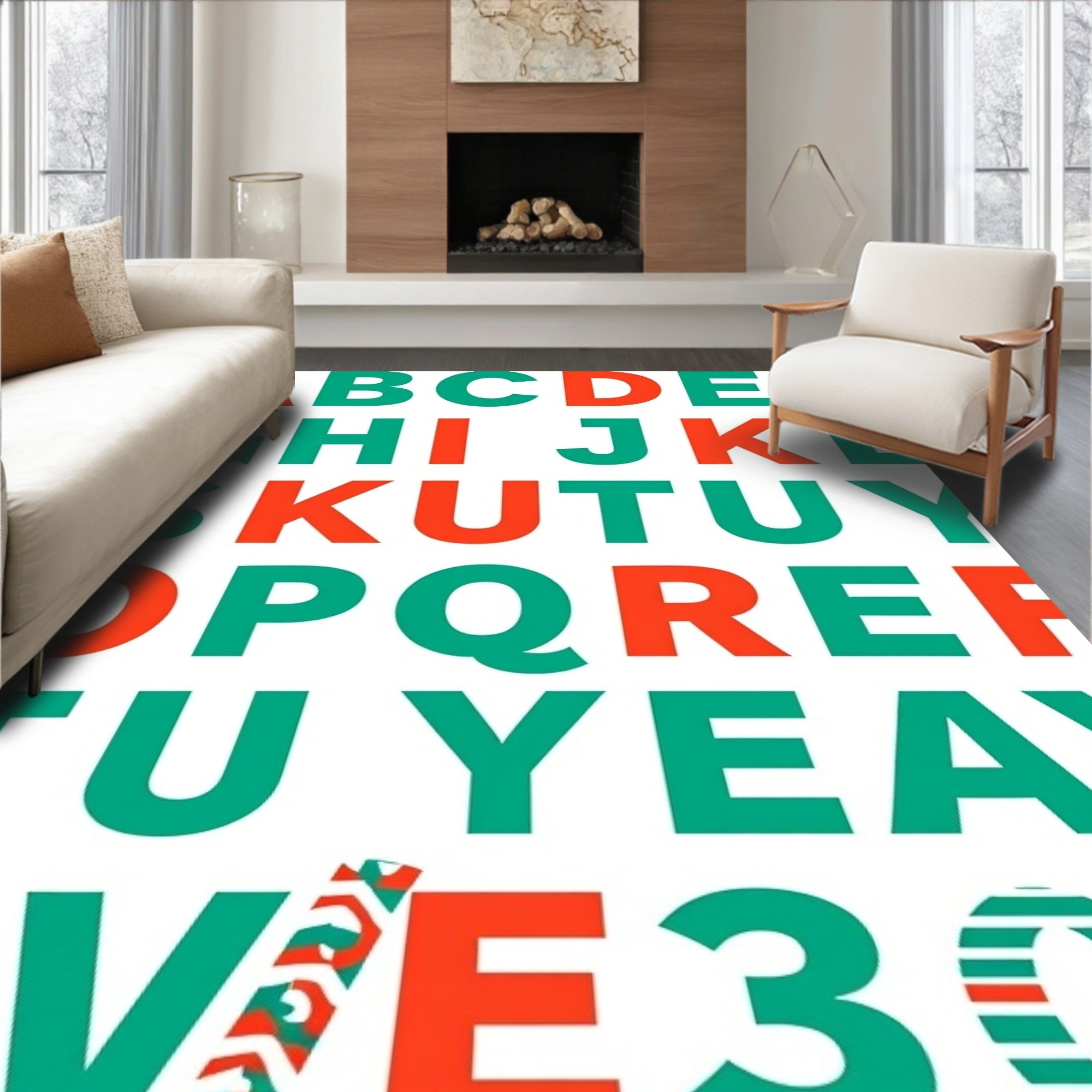 Bold Alphabet Red And Teal Rug