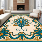 Teal and Gold Floral Frame Rug