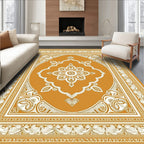 Golden Ochre Floral Medallion Border Rug