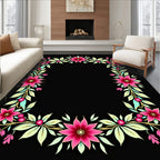 Vibrant Pink Floral Vine Border Rug