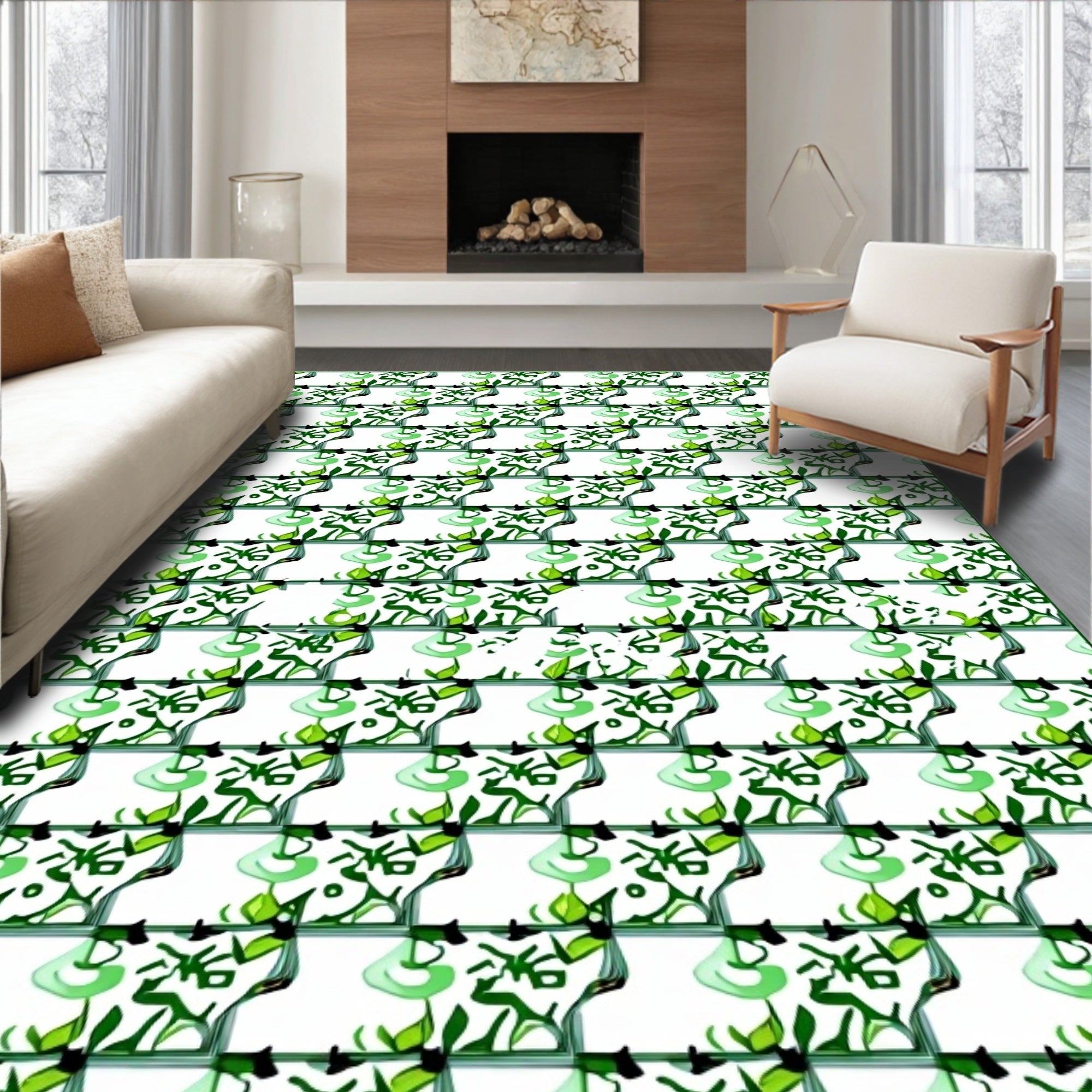 Emerald Green Vine Lattice Rug