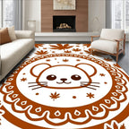 Cute Brown Mouse Maple Leaf Mandala Rug