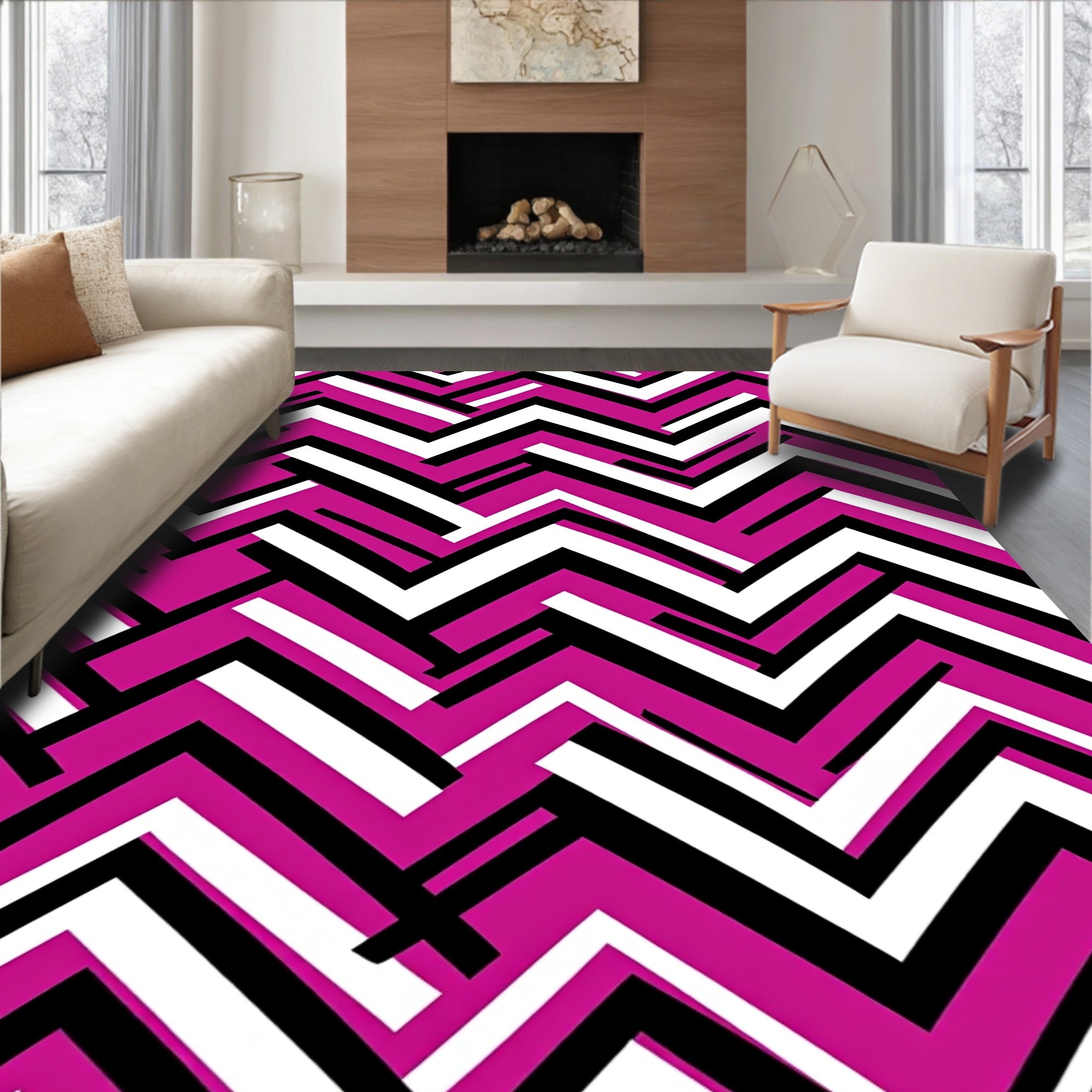 Vibrant Magenta Geometric Chevron Rug