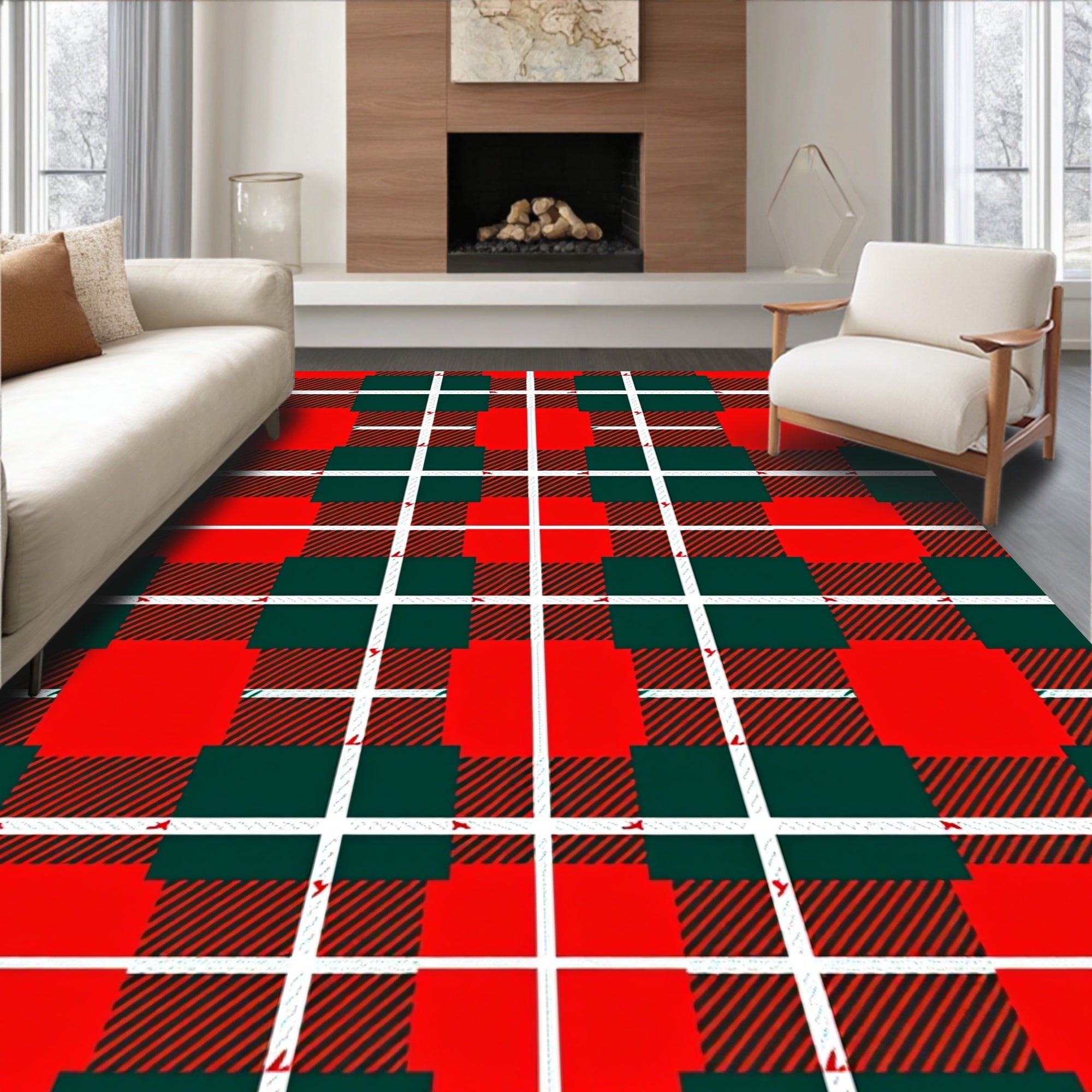 Bold Red Green Plaid Checkered Rug
