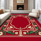 Ornate Red Floral Scroll Border Rug
