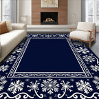 Navy White Snowflake Border Rug
